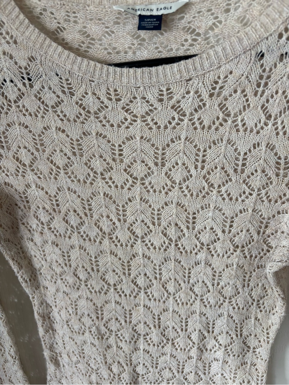 American Eagle Outfitters Lace Knit Long-Sleeve Bodysuit in Light Beige - Picture 3 of 4